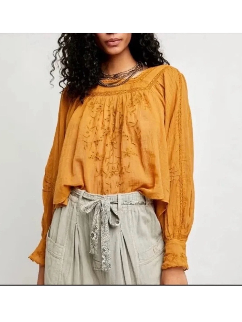 Free People Faraway Fields Embroidered Blouse Size Medium